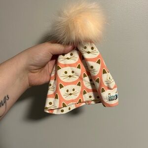 Halo headwear 6m pink Cat Print Hat with Pom Pom
